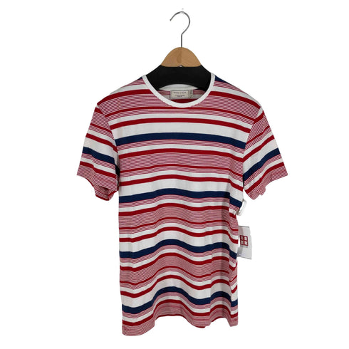 メゾンキツネ MAISON KITSUNE ボーダー柄 リブ クルーネックTシャツ メンズ JPN:S