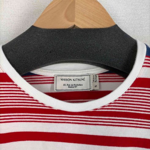 メゾンキツネ MAISON KITSUNE ボーダー柄 リブ クルーネックTシャツ メンズ JPN:S
