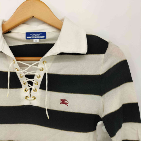 バーバリーブルーレーベル BURBERRY BLUE LABEL ロゴ刺繍 ボーダー フロントレースアップ ポロシャツ ニット レディース JPN:38