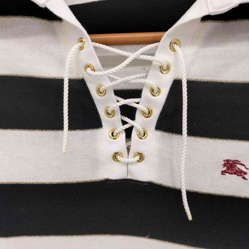 バーバリーブルーレーベル BURBERRY BLUE LABEL ロゴ刺繍 ボーダー フロントレースアップ ポロシャツ ニット レディース JPN:38
