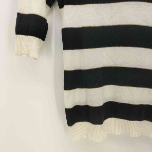 バーバリーブルーレーベル BURBERRY BLUE LABEL ロゴ刺繍 ボーダー フロントレースアップ ポロシャツ ニット レディース JPN:38