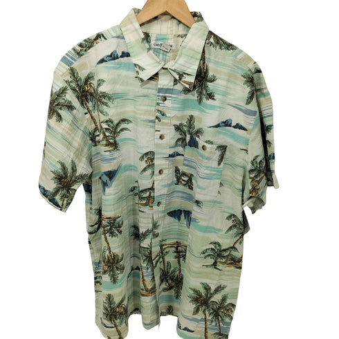 CHERESKIN 90-2000s 海 ヤシの木 総柄 コットン オーバーサイズ 半袖シャツ メンズ XXL