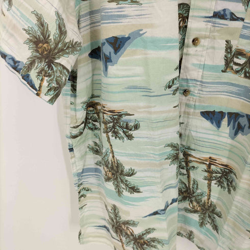 CHERESKIN 90-2000s 海 ヤシの木 総柄 コットン オーバーサイズ 半袖シャツ メンズ XXL