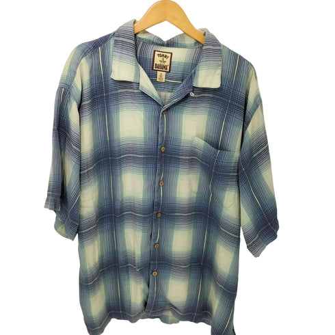 トミーバハマ Tommy Bahama 90S 総シルク チェック オープンカラーシャツ メンズ XL