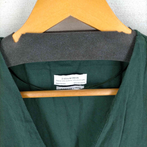 ザラ ZARA リネン混 Vネック 半袖ワンピース レディース import:S