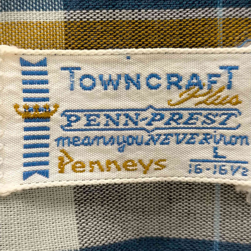 タウンクラフト TOWNCRAFT 60S コットン チェック柄 オープンカラーシャツ 両ポケット メンズ import:L
