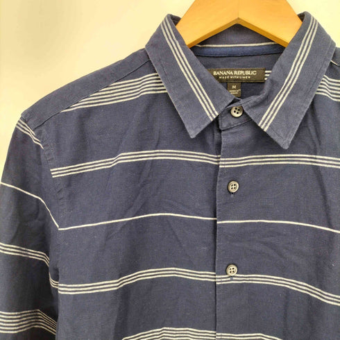 バナナリパブリック BANANA REPUBLIC リネン混 ボーダー L/S シャツ メンズ import:M