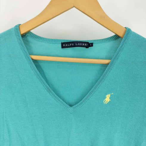 ラルフローレン RALPH LAUREN ポニー 刺繍ミントグリーン Vネック ライト ニット セーター レディース import:S