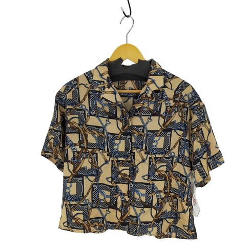 オープンカラー総柄シャツ クロップド丈 レディース FREE