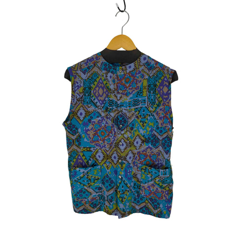 JACQUELINE DE RIBES フランス製 総柄バンドカラーシルクベスト アート レディース