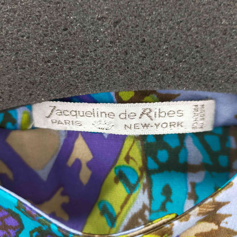 JACQUELINE DE RIBES フランス製 総柄バンドカラーシルクベスト アート レディース