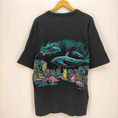 CALCRU 90s USA製 両面プリント 熱帯魚 珊瑚 イルカ Tシャツ メンズ JPN:L