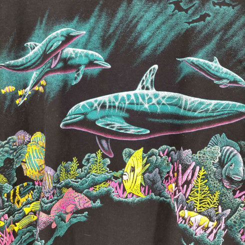 CALCRU 90s USA製 両面プリント 熱帯魚 珊瑚 イルカ Tシャツ メンズ JPN:L
