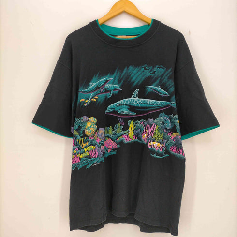 CALCRU 90s USA製 両面プリント 熱帯魚 珊瑚 イルカ Tシャツ メンズ JPN:L