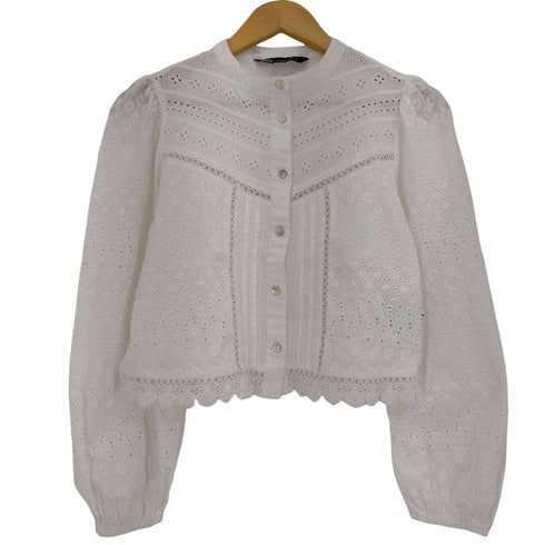ザラ ZARA カットワーク刺繍入りシャツ レディース import:XS