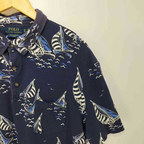 ポロラルフローレン POLO RALPH LAUREN ヨット柄 鹿の子半袖ポロシャツ メンズ XL