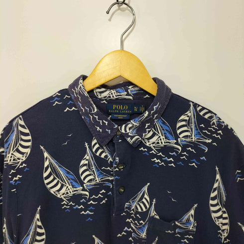 ポロラルフローレン POLO RALPH LAUREN ヨット柄 鹿の子半袖ポロシャツ メンズ XL