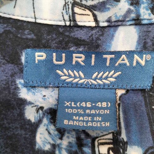 ピューリタン PURITAN アメ車デザイン 総レーヨン半袖開襟シャツ オープンカラーシャツ メンズ XL