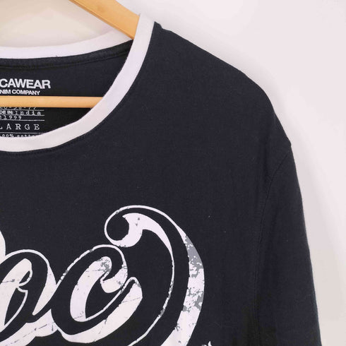 ロカウェア Rocawear ひび割れ加工 フロントプリント クルーネック リンガーTシャツ メンズ import:L