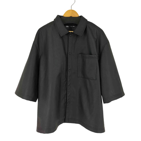 ザラ ZARA フェイクレザー S/S シャツ メンズ import:XL