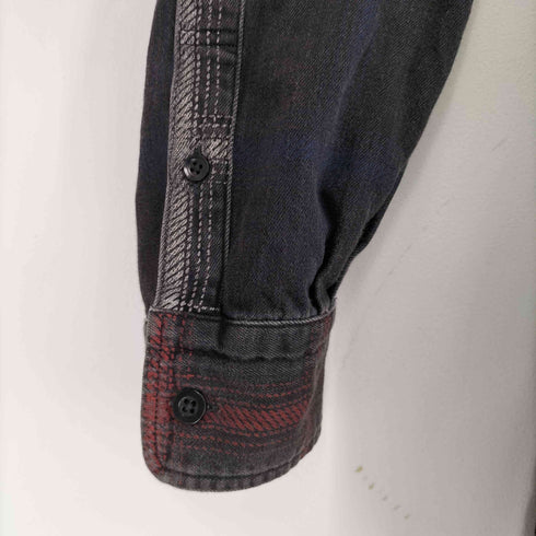 マインデニム MINEDENIM Black Denim Check Print Crazy Big SH メンズ JPN:3