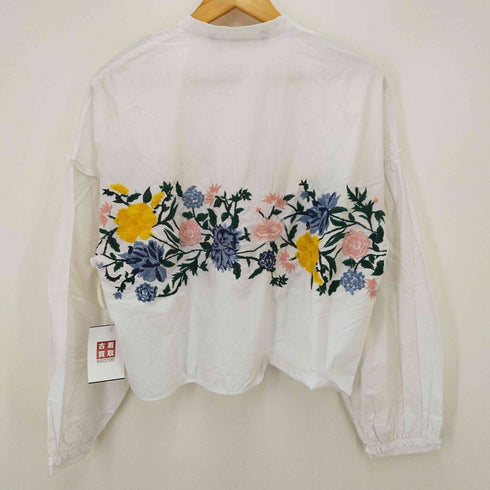 ザラ ZARA 花柄刺繍ノーカラーシャツ レディース M