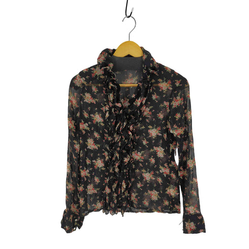 セシルマクビー CECIL McBEE 総柄シアーシャツブラウス 花 ピンストライプ 装飾デザイン レディース