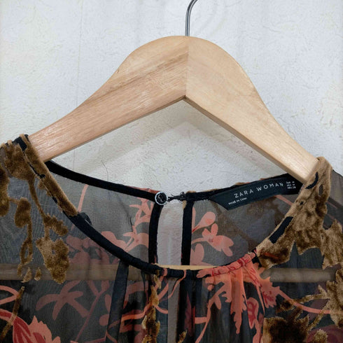 ザラ ZARA 花柄ロングシアーワンピース レディース
