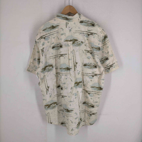 ウールリッチ WOOLRICH BLUEGRASS FISH & MAP フィッシュプリント 総柄 半袖ボタンダウンシャツ メンズ import:XL