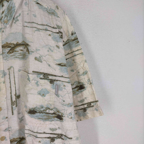 ウールリッチ WOOLRICH BLUEGRASS FISH & MAP フィッシュプリント 総柄 半袖ボタンダウンシャツ メンズ import:XL