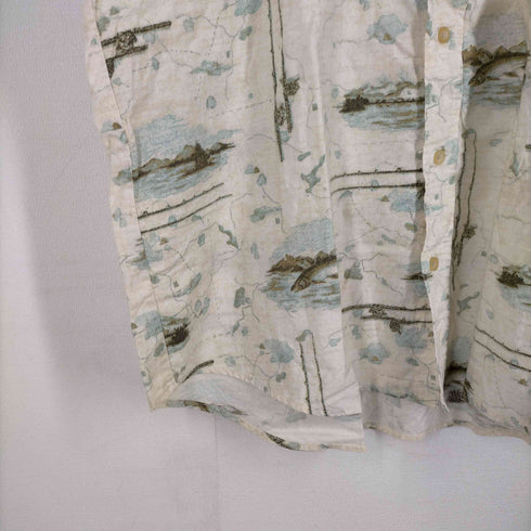 ウールリッチ WOOLRICH BLUEGRASS FISH & MAP フィッシュプリント 総柄 半袖ボタンダウンシャツ メンズ import:XL