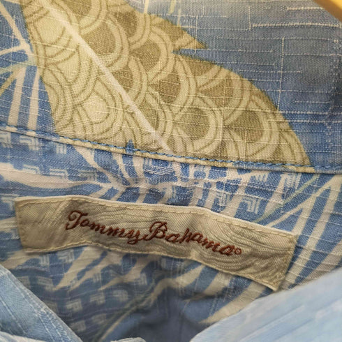 トミーバハマ Tommy Bahama ウッドボタン ハワイアン刺繍 S/S シルク シャツ メンズ import:L