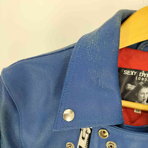 SEXY DYNAMITE LONDON 裏地キルティング カウレザー ライダースジャケット ブルー メンズ UK:34