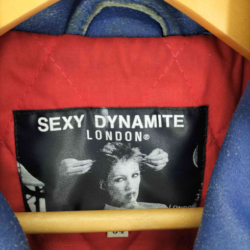 SEXY DYNAMITE LONDON 裏地キルティング カウレザー ライダースジャケット ブルー メンズ UK:34