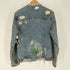 ザラ ZARA ウォッシュド マリファナ プリント パッチ ダメージ デニムジャケット メンズ import:M