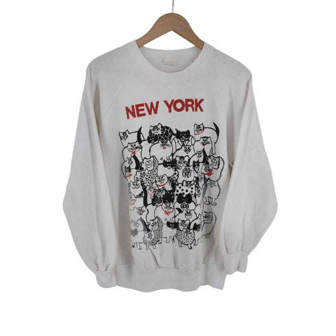 NEW YORK ネコ柄 ラグランスウェット メンズ