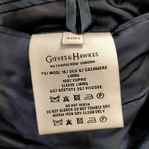 ギーブスアンドホークス GIEVES&HAWKES シルクカシミヤ チェック柄2Bテーラードジャケット メンズ 48R