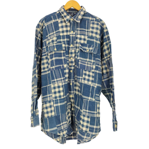 ポロバイラルフローレン Polo by RALPH LAUREN 90S WHITFIELD コットンリネン フラップポケット パッチワーク チェック L/S シャツ メンズ import:M