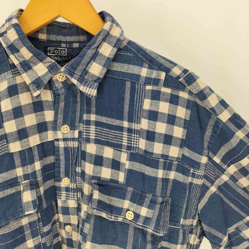 ポロバイラルフローレン Polo by RALPH LAUREN 90S WHITFIELD コットンリネン フラップポケット パッチワーク チェック L/S シャツ メンズ import:M