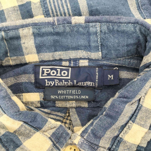 ポロバイラルフローレン Polo by RALPH LAUREN 90S WHITFIELD コットンリネン フラップポケット パッチワーク チェック L/S シャツ メンズ import:M