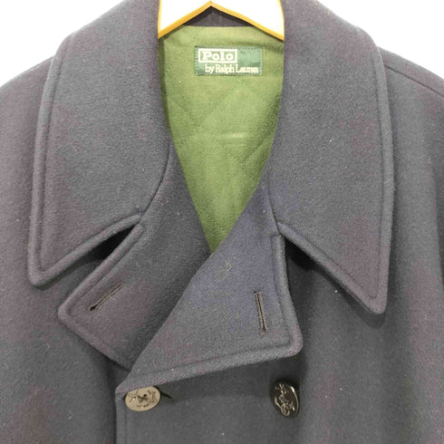 ポロバイラルフローレン Polo by RALPH LAUREN 80-90S ウール100% ピーコート 緑タグ ネイビー グリーン バイカラー オーバーサイズ メンズ