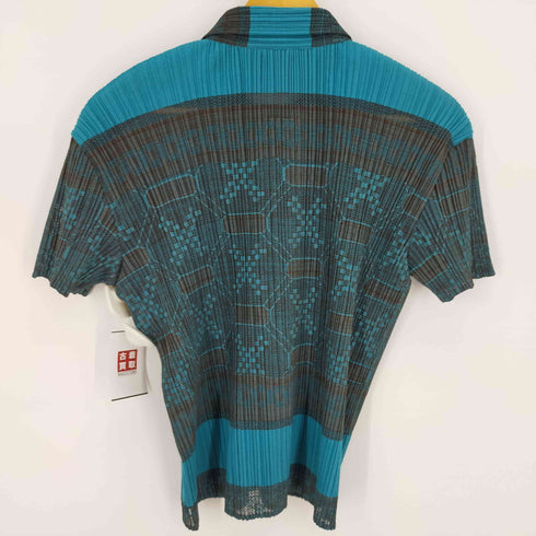 プリーツプリーズイッセイミヤケ PLEATS PLEASE ISSEY MIYAKE 総柄 S/Sプリーツニットシャツ シースルー 透け レディース JPN:4