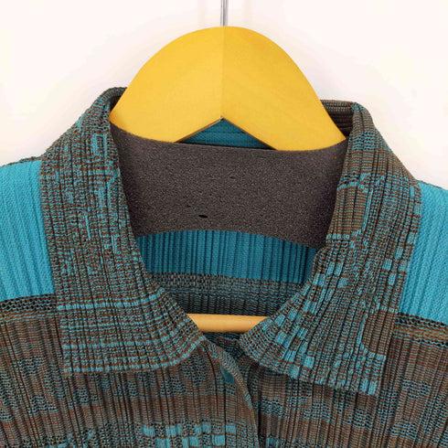 プリーツプリーズイッセイミヤケ PLEATS PLEASE ISSEY MIYAKE 総柄 S/Sプリーツニットシャツ シースルー 透け レディース JPN:4