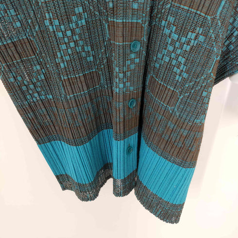 プリーツプリーズイッセイミヤケ PLEATS PLEASE ISSEY MIYAKE 総柄 S/Sプリーツニットシャツ シースルー 透け レディース JPN:4