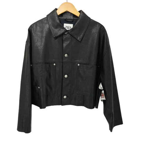ザラ ZARA フェイクレザー ショート丈トラッカージャケット レディース M