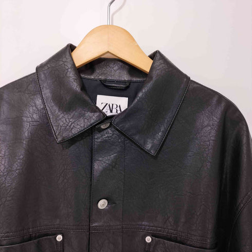 ザラ ZARA フェイクレザー ショート丈トラッカージャケット レディース M