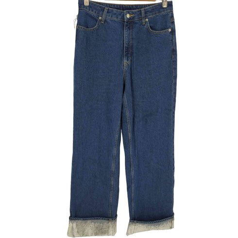 ストレートワイドデニムパンツ シルバー加工 レディース EUR:40-42