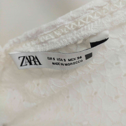 ザラ ZARA カットワークレース Vネックトップス バックリボン紐 ラグラン袖 レディース import:S