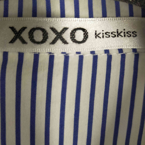 xoxo kisskiss ストライプフリルシャツ パフショルダー ジュエリーボタン レディース