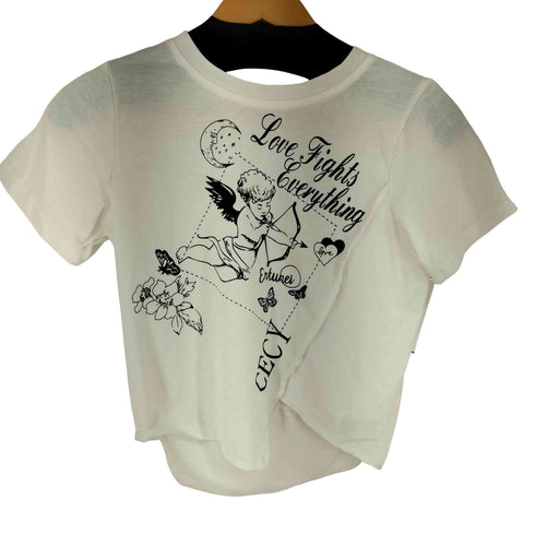 1WOL7ILO エンジェルプリント 切替 S/S Tシャツ レディース